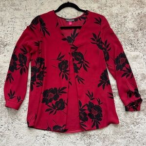 Vince Camuto Long Sleeve Red Blouse with Black Flowers